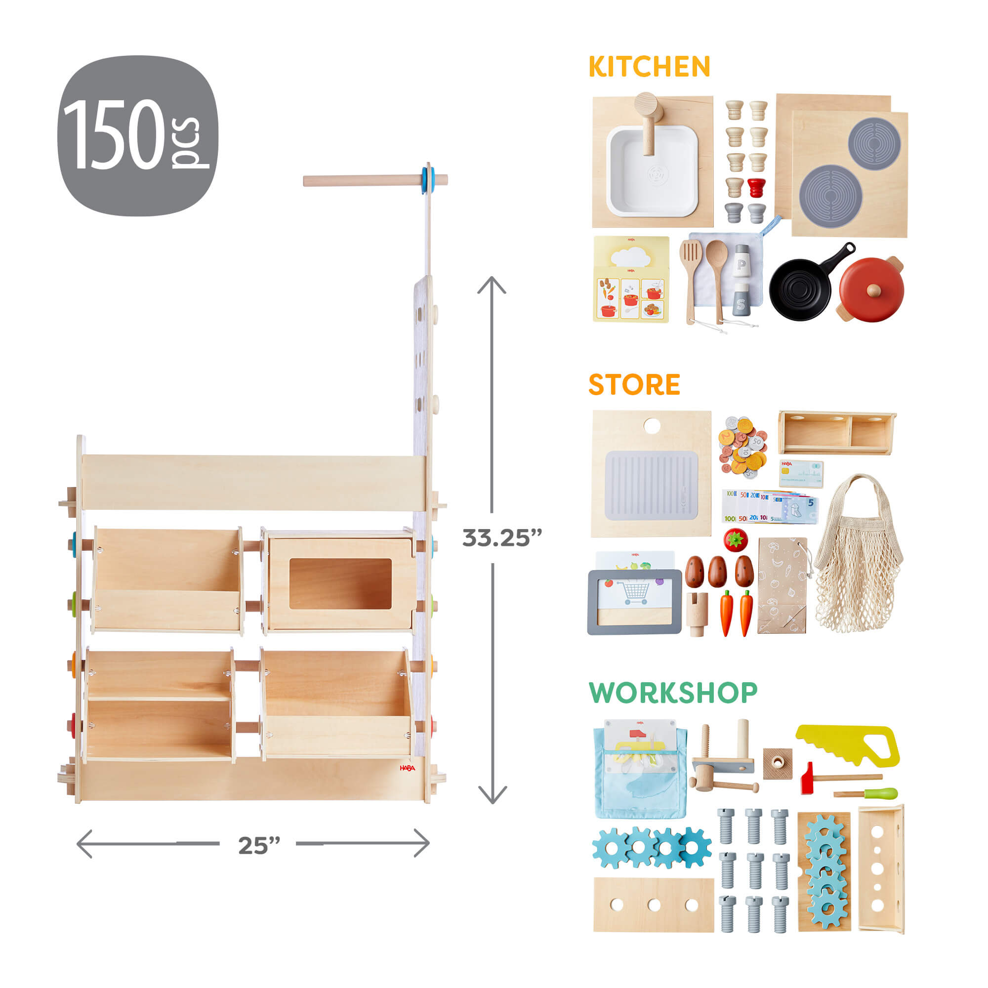 Creative Play 3 in 1 - Play Kitchen, Store & Workshop