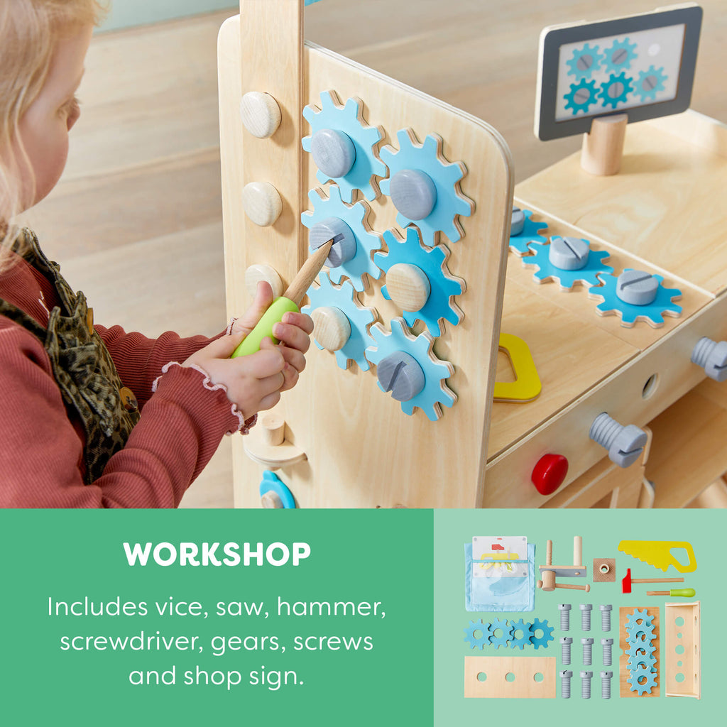 Creative Play 3 in 1 - Play Kitchen, Store & Workshop