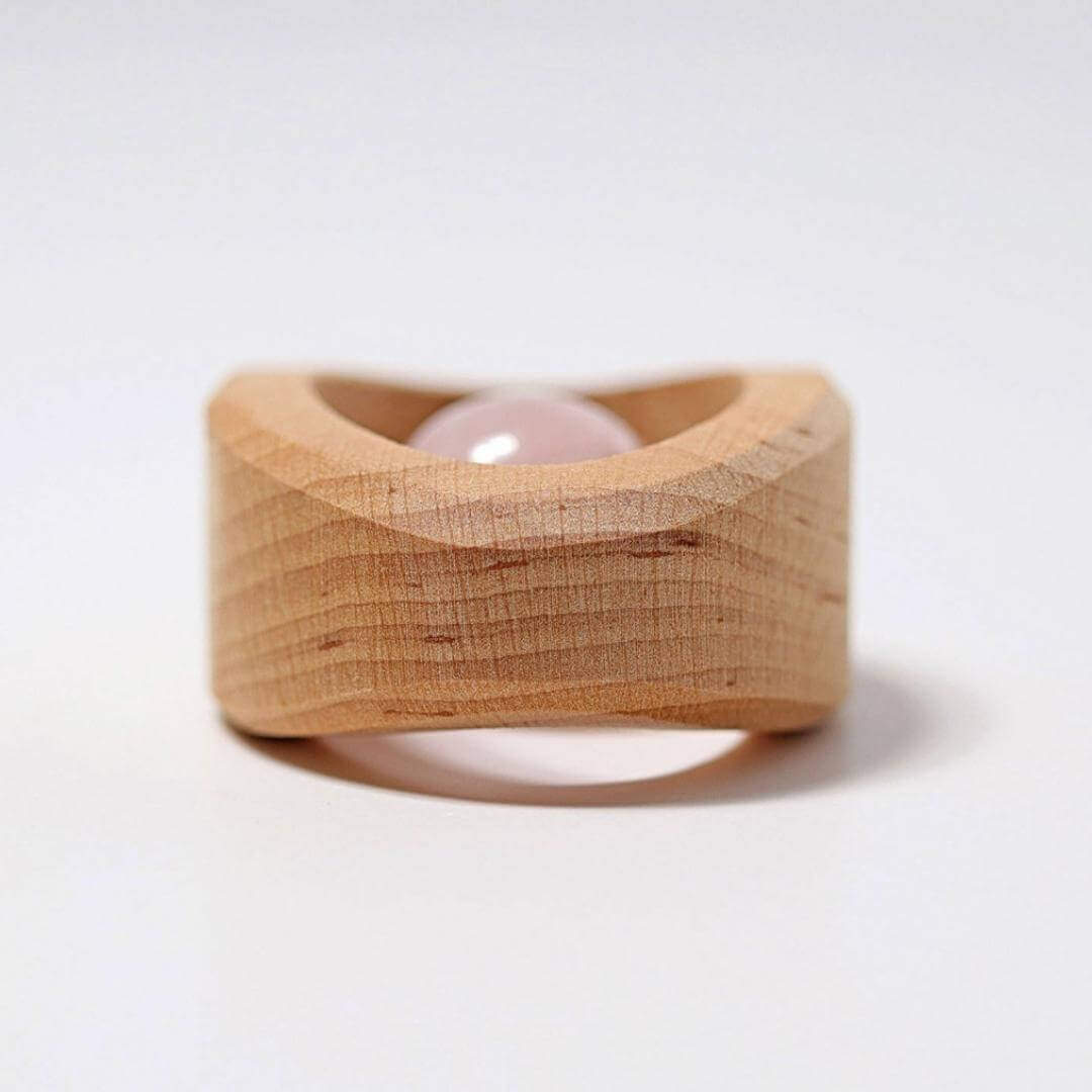 Rose Quartz Wooden Baby Rattle