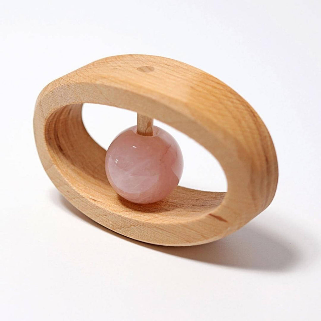 Rose Quartz Wooden Baby Rattle